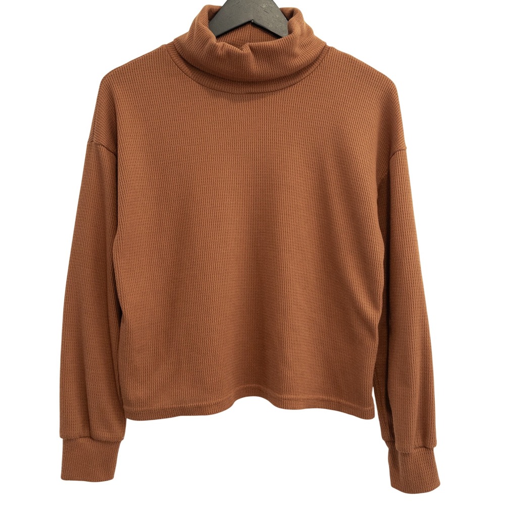 SHEIN Turtleneck Waffle Knit Pullover Shirt Womens S Brown‎ Fall Fashion Top